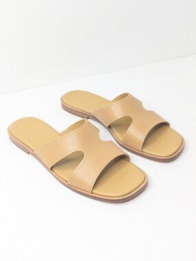 Vince Meyers Slide Sandals Tan Leather Womens 7.5